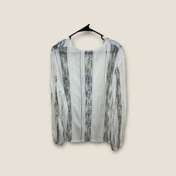 Zara Ruffled Front White Gray Blouse Small - Picture 2 of 3